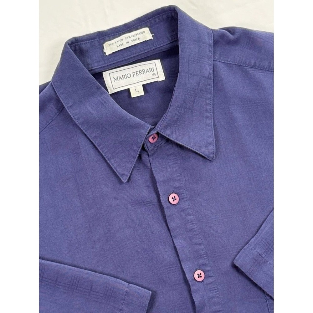 Mario Ferrari VTG Shirt Men's Large Purple Short Sleeve Textured Button‎ Pocket
